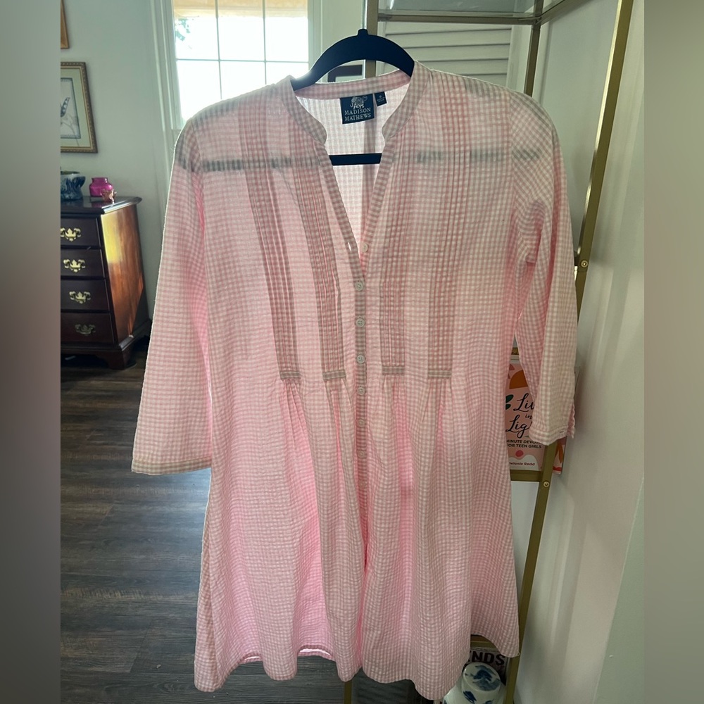 Madison Mathews Pink Seersucker Dress